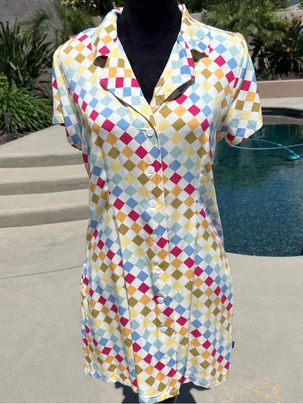Body Glove Multicolor Diamond Print Top — Pink, Blue, Yellow, Green